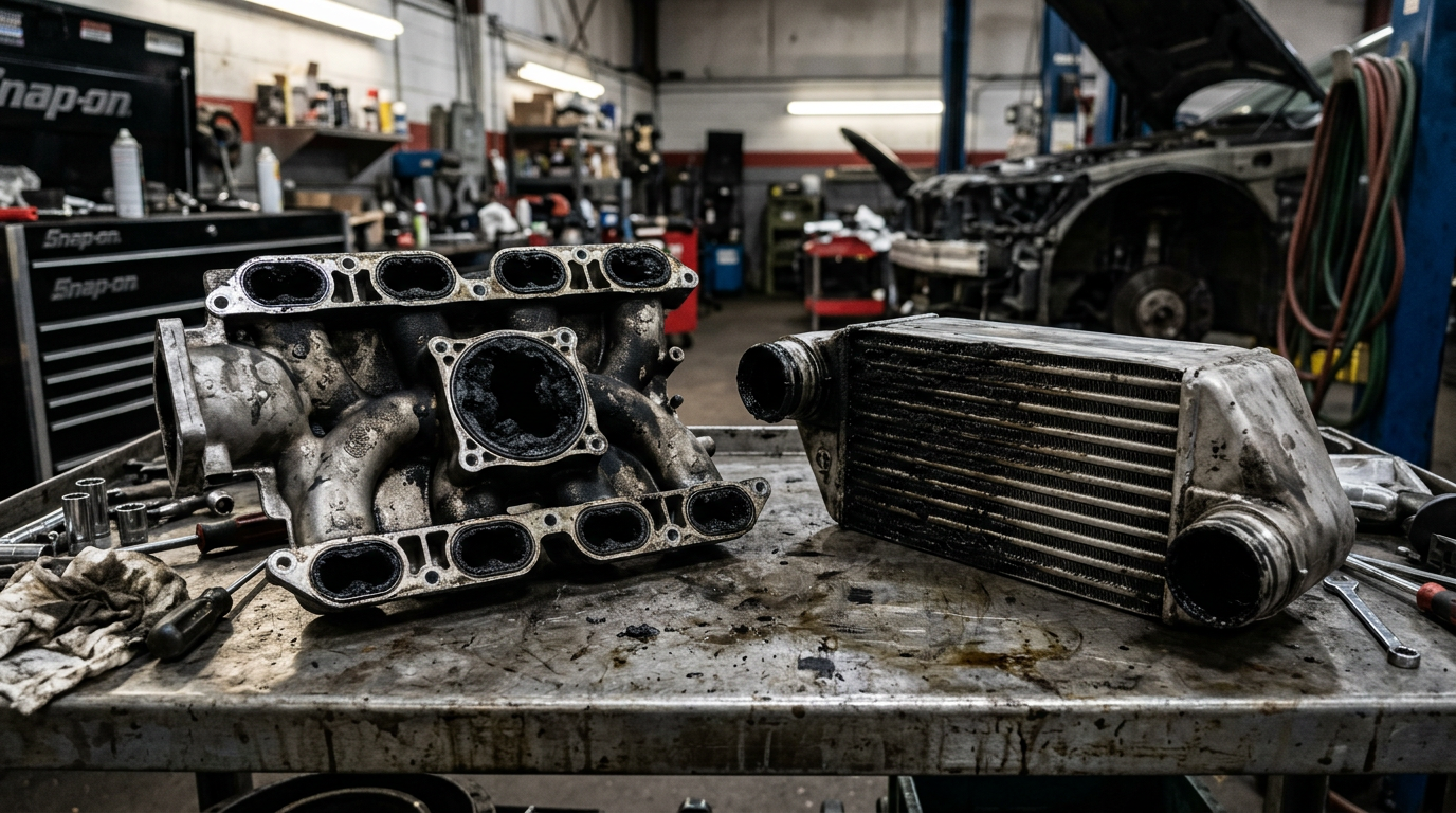 Collecteur d'admission et intercooler complètement colmatés sur table - inconvénients EGR